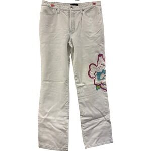 Cambio Jeans Women's Bamboo White Embroidered‎ Flower Size 44 18